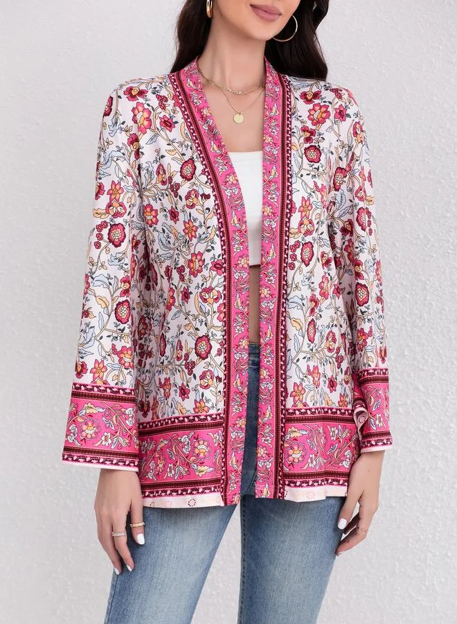 Take Two Floral Print Pink Midi Kimono